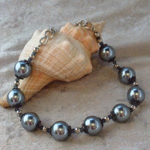 XL Steel Blue Bead Lightweight Statement Necklace